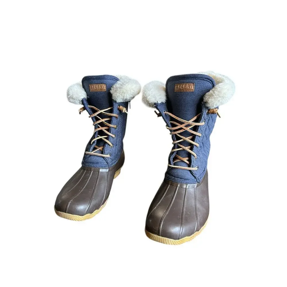 Sperry Fashion Saltwater Duck Boots Womens Size 6 Navy Quilted Waterproof